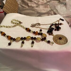 Elegant Gold and Brown Beaded Necklaces with a pair of earrings